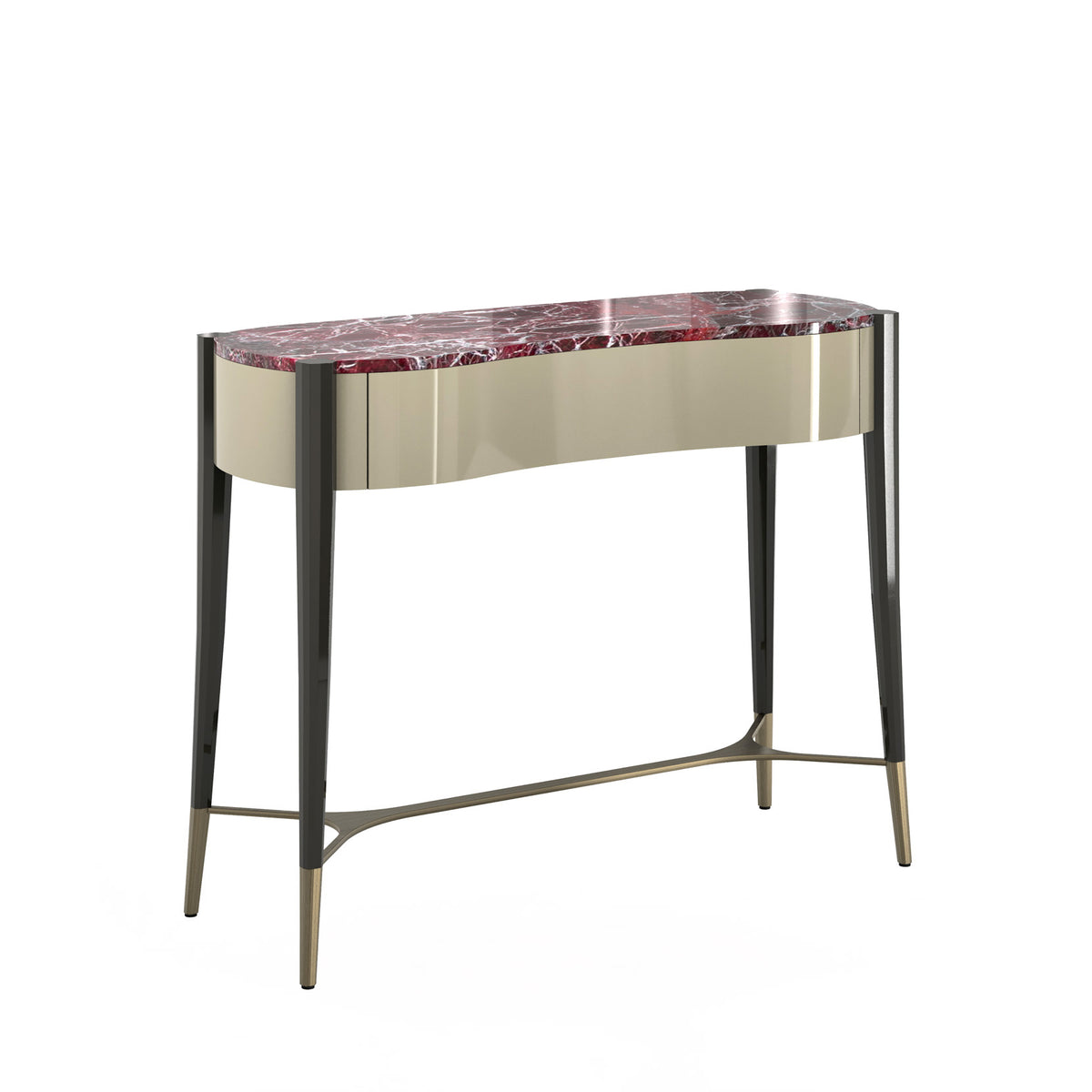 Caleido Console by Bianchini Atelier, Lacquer & Rosso Levanto marble