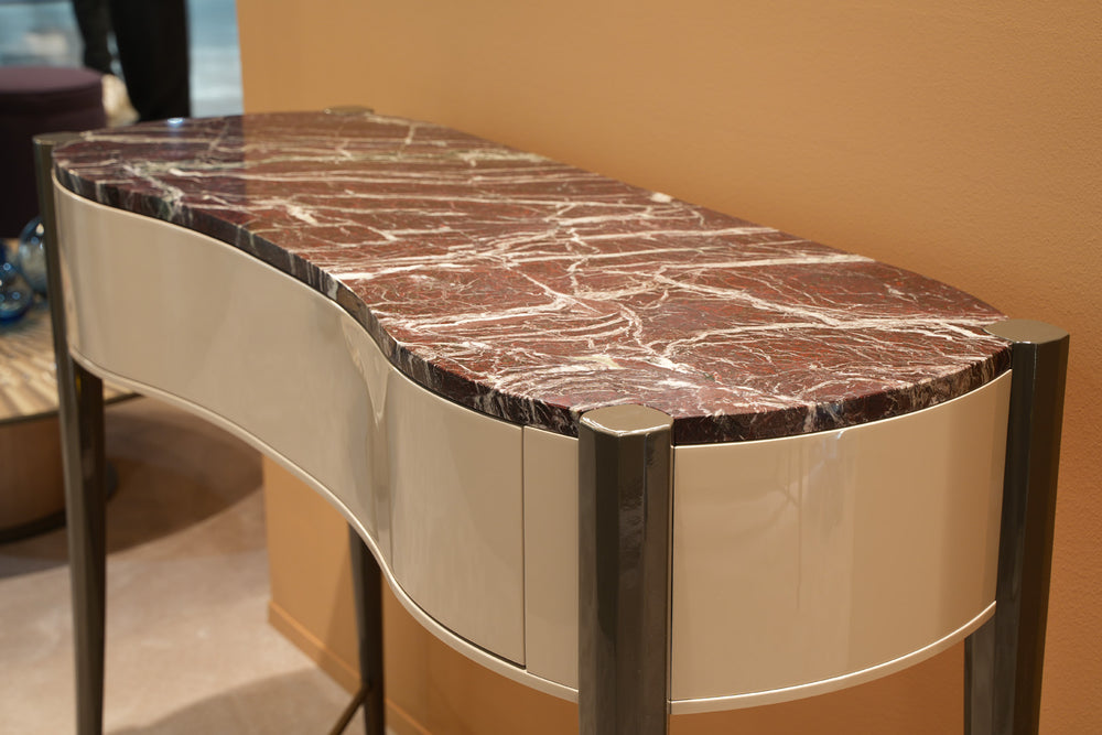 Caleido Console by Bianchini Atelier, Lacquer & Rosso Levanto marble, view 2