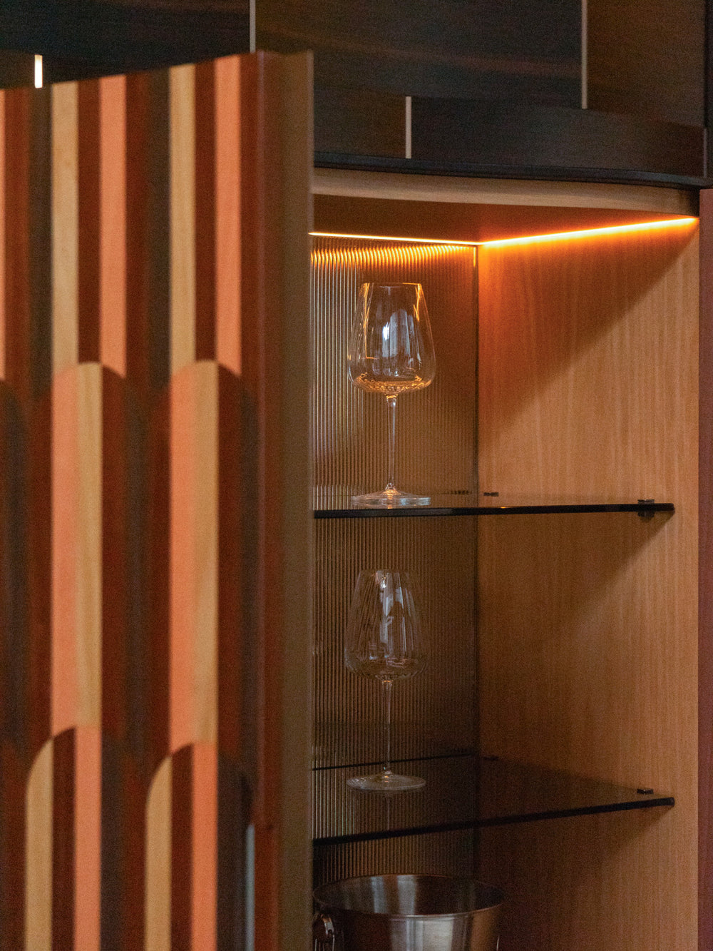 Caleido Bar Cabinet by Bianchini Atelier, Natural wood inlay, view 3